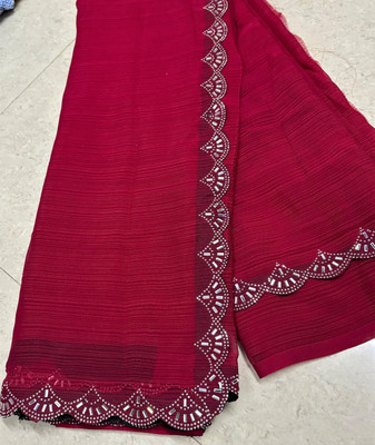 patu plus Embellished, Solid/Plain, Self Design, Dyed Bollywood Georgette Saree(Pink)