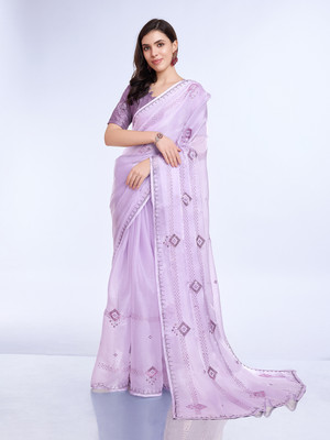 RekhaManiyar Embroidered Bollywood Chiffon Saree(Purple)