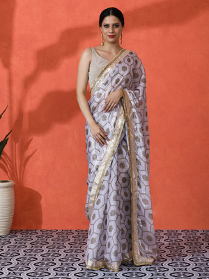 Sangria Printed Daily Wear Organza Saree(White)