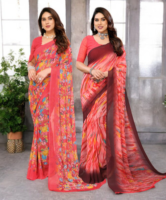 Moda Rapido Printed Bollywood Georgette Saree(Pack of 2, Multicolor)