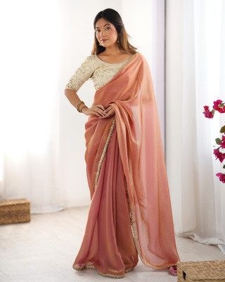HouseOfCommon Embroidered, Solid/Plain Bollywood Satin Saree(Orange)