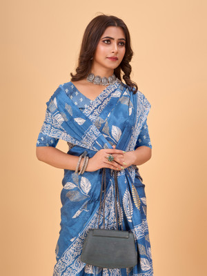 nirmal creation Printed Bollywood Cotton Blend Saree(Multicolor)