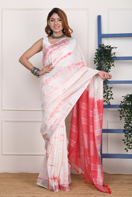 Very Much Indian Dyed Handloom Linen Saree(White)