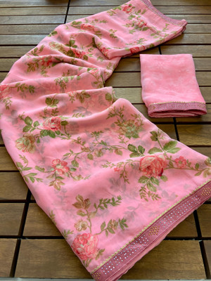 bhavika silk mills Floral Print Daily Wear Georgette Saree(Pink)