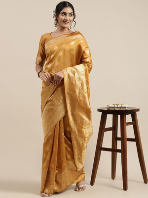 Anouk Rustic Woven Banarasi Silk Blend Saree(Mustard)