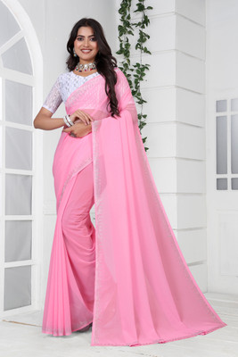 New Chapter Clothing Woven, Solid/Plain, Self Design Bollywood Georgette Saree(Pink)