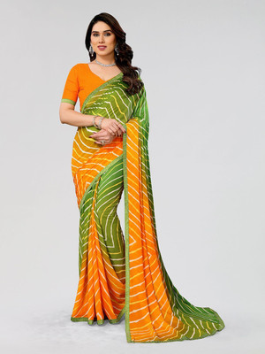 Moda Rapido Striped Bollywood Georgette Saree(Green, Orange)
