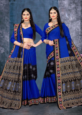 ETHNIC ODISHA HANDLOOM Printed, Digital Print, Geometric Print, Checkered, Polka Print, Graphic Print Sambalpuri Pure Cotton Saree(Blue, Green, Red)