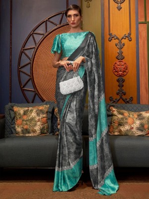 ANOUK Printed Bollywood Crepe Saree(Grey)