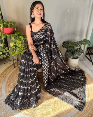 RamKrupa Creation Embroidered Bollywood Georgette Saree(Black)