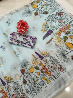 M MAANVIT Digital Print, Woven Kanjivaram Pure Cotton, Cotton Linen Saree(Multicolor)