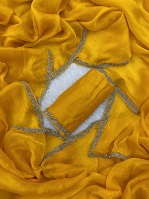 Dhimahi Solid/Plain Bollywood Chiffon Saree(Yellow)