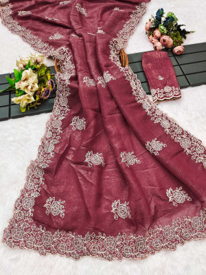 Sanjana Silks Embroidered Bollywood Jimmy choo Saree(Maroon)