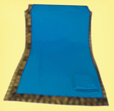 Anugrah Textile Solid/Plain Banarasi Lycra Blend, Chiffon Saree(Blue)