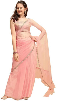 Pkkt Embroidered Bollywood Net Saree(Multicolor)