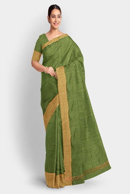 PRIDE SALES Solid/Plain Gadwal Cotton Silk Saree(Green)