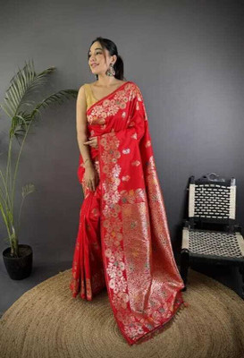 CP TEXTILE Embellished, Printed Banarasi Art Silk Saree(Red)