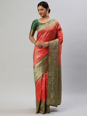Divastri Woven Kanjivaram Silk Blend Saree(Red)