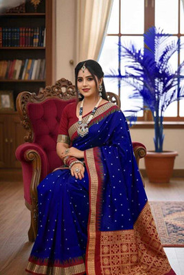 Tilfelle Temple Border, Woven Sambalpuri Silk Blend Saree(Blue)