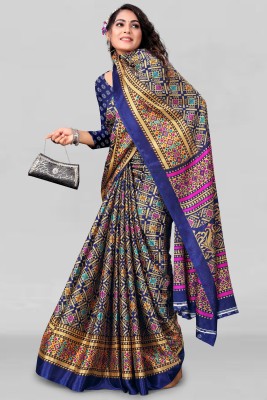 Leelavati Printed Daily Wear Crepe Saree(Dark Blue)