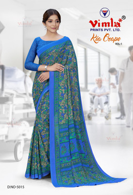 Vimla Printed, Floral Print Daily Wear Crepe Saree(Blue)