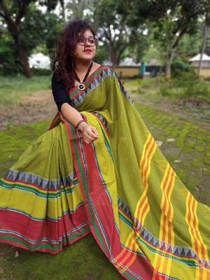 SSP Temple Border Handloom Cotton Blend Saree(Green)