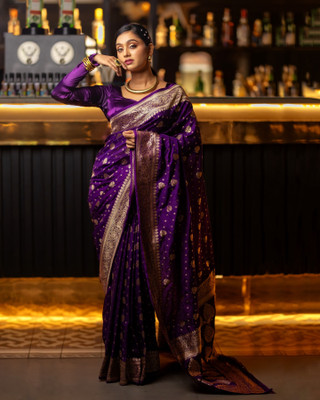 AVANTIKA FASHION Woven Kanjivaram Pure Silk, Art Silk Saree(Purple)