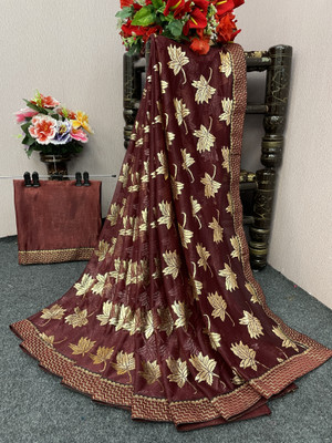 JAY AMBEY FABRICS Embellished Bollywood Lycra Blend Saree(Maroon)
