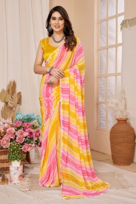 Upalksh Self Design, Woven, Printed, Floral Print, Striped Bollywood Chiffon, Silk Blend Saree(Yellow)