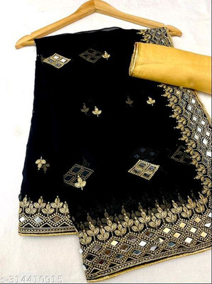 ONeCulture Embroidered Bollywood Georgette Saree(Black)