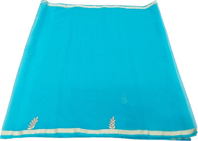 RAJGLOBAL Solid/Plain Kota Doria Cotton Blend Saree(Light Blue)