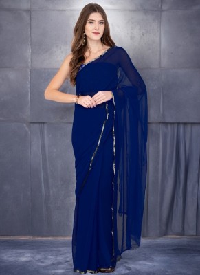 Mcalm Woven Daily Wear Chiffon Saree(Dark Blue)