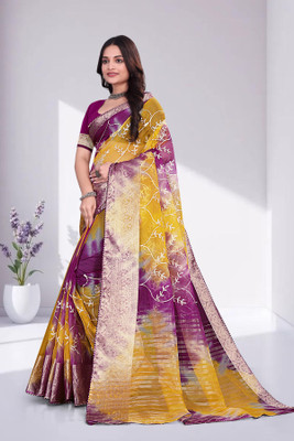 Aarunika MNT Solid/Plain Bollywood Organza Saree(Multicolor)