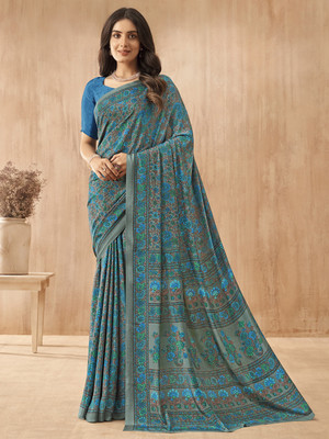 Tasrika Printed Daily Wear Crepe Saree(Grey)