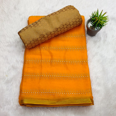 Aadishakti Fashion Woven Bollywood Chiffon Saree(Gold)