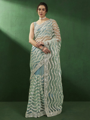 Sareemall Embellished Bollywood Net Saree(Light Blue)