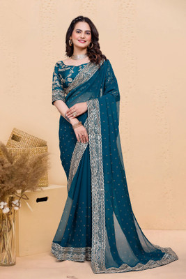 DRIZOMIZ Embellished Bollywood Georgette Saree(Multicolor)