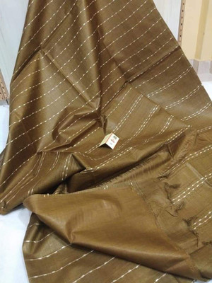 govind handloom Solid/Plain Bollywood Silk Blend Saree(Brown)