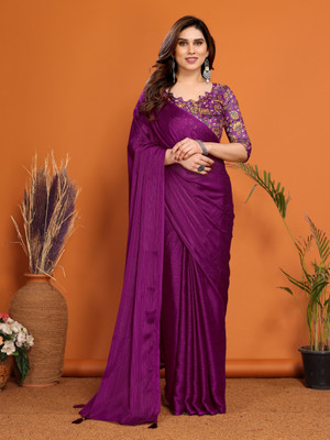 Meet Trendz Embellished Bollywood Georgette Saree(Purple)