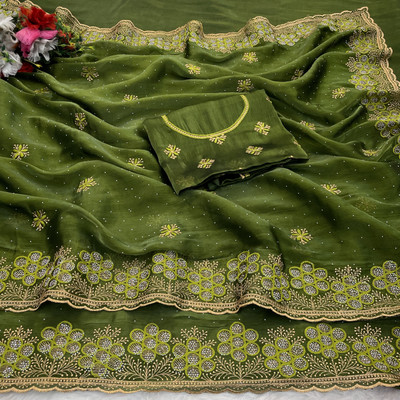 KHRITI FAB Embroidered Bollywood Jimmy choo Saree(Light Green)
