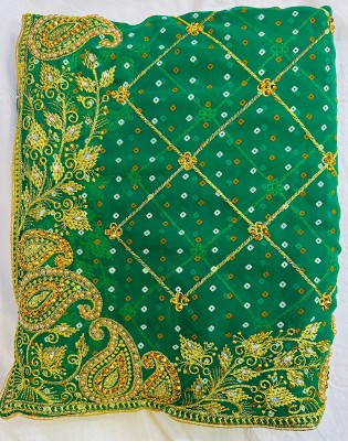 rajvastra fashion Embroidered Bandhani Georgette Saree(Green)