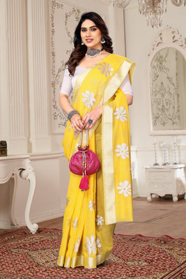 HouseOfCommon Printed Chanderi Chanderi, Cotton Silk Saree(Yellow)