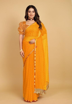 Vrise Life Style Polka Print Daily Wear Chiffon Saree(Yellow)