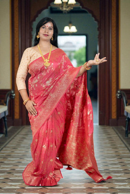 SnehaFashion Creation Woven Baluchari Silk Blend Saree(Pink)