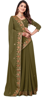 STYDIO Embellished Handloom Georgette Saree(Light Green)
