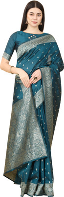 Rudr Ventures Embroidered Banarasi Jacquard Saree(Multicolor)
