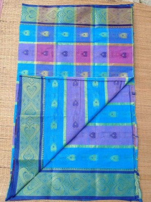 PRANATI ENTERPRISE Printed, Woven Tant Cotton Linen Saree(Blue, Pink)