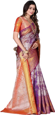 LAVYANSH CREATION Woven, Self Design Kanjivaram Silk Blend, Jacquard Saree(Purple)