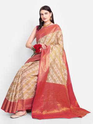 LAVYANSH CREATION Self Design, Woven Banarasi Art Silk, Jacquard Saree(Beige)