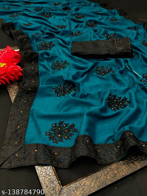 GOLDOLL FAB Self Design Bollywood Georgette Saree(Blue)